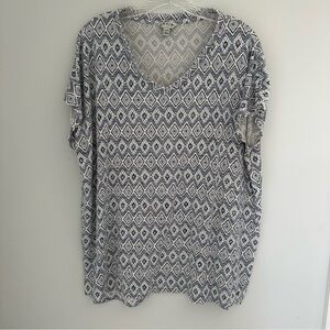 Orvis Blue White Aztec Printed Women’s Short Sleeve Top Size XL